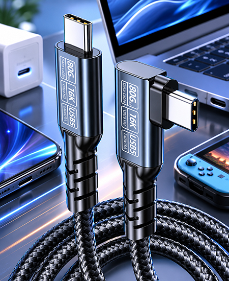 Bend USB5 Data Cable Type C USB4 Hard Disk Cable 80g16k Projection Cable 240W Fast Charging Compatible with Thunderbolt 5