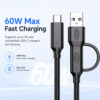 10Gbps USB-C cable supports 60W fast charging with compatible USB-C chargers and devices