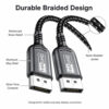 16K DisplayPort cable with aluminum alloy shell nylon braided jacket reinforced strain relief and silver tone contacts