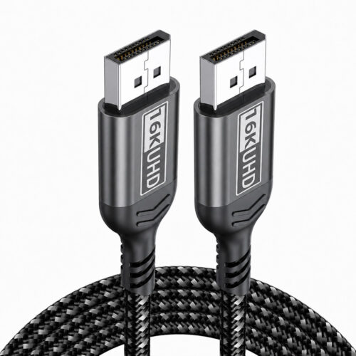 16K DisplayPort to DisplayPort cable with braided jacket and black aluminum alloy connectors