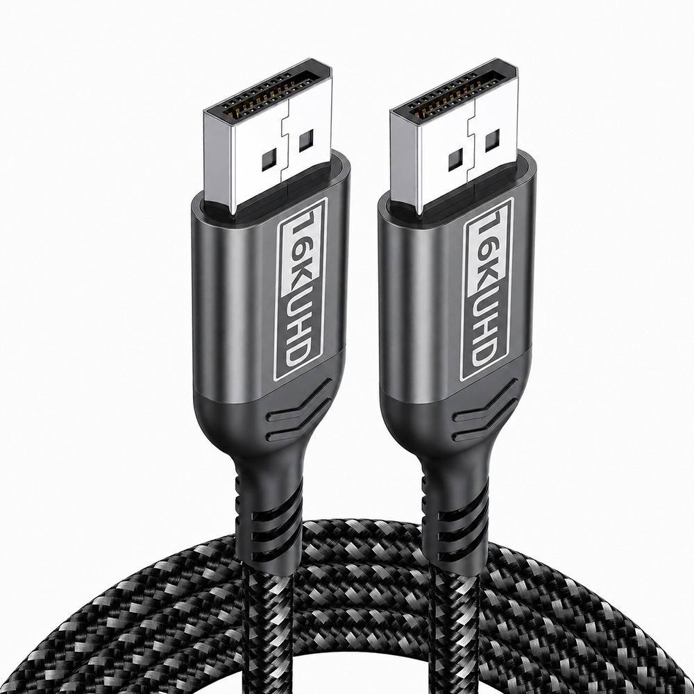 16K DisplayPort to DisplayPort cable with braided jacket and black aluminum alloy connectors