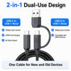 2-in-1 20Gbps USB-C cable supports USB-C to USB-C mode and USB-A to USB-C mode