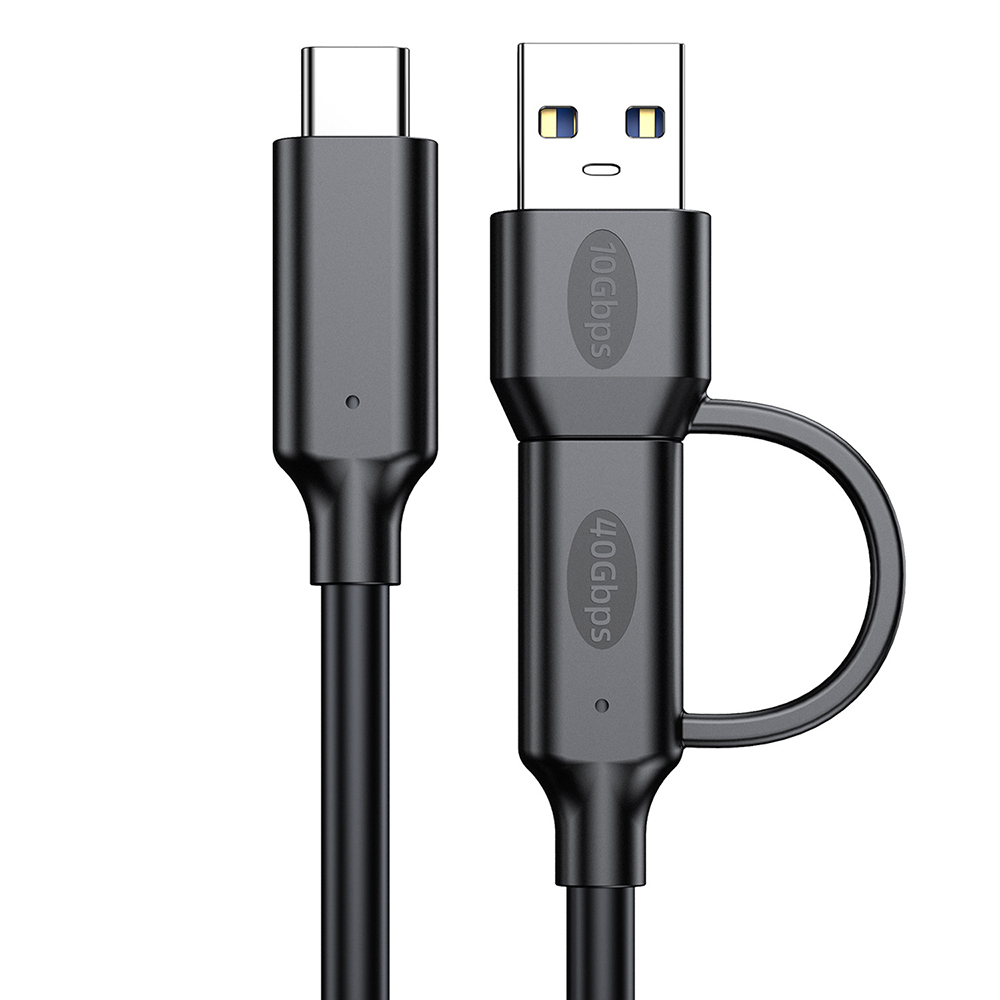 Close-up of 2-in-1 USB4 40Gbps cable with USB-C and USB-A connector design