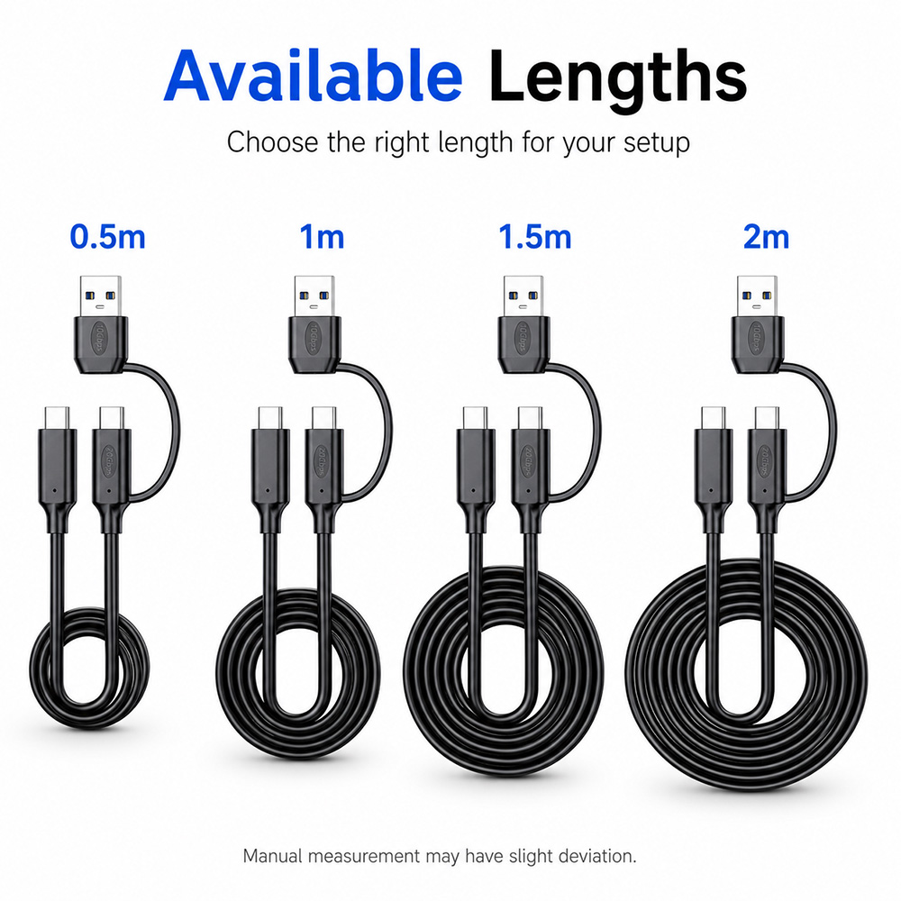 20Gbps USB-C cable available in 0.5m, 1m, 1.5m and 2m lengths