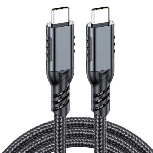 USB-C to USB-C cable with braided jacket and anti-slip grip shell design.