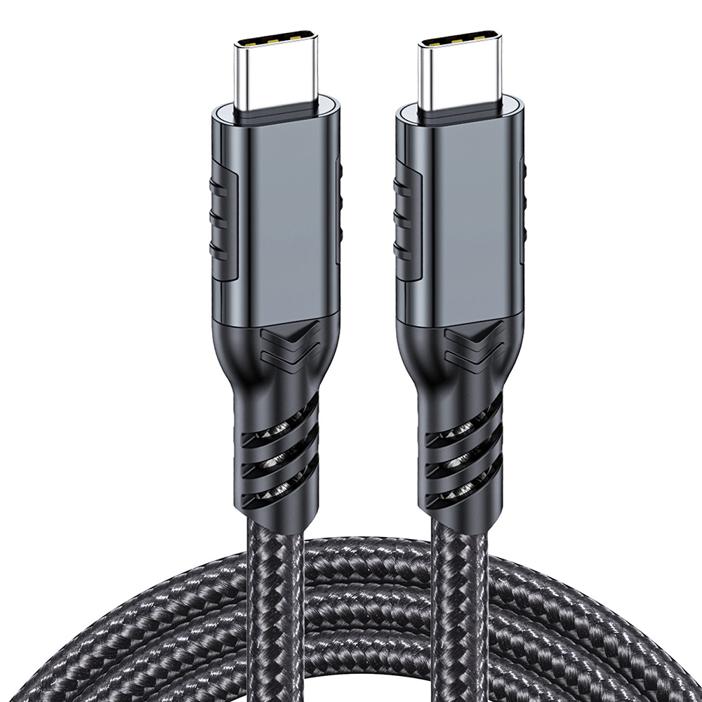 USB-C to USB-C cable with braided jacket and anti-slip grip shell design.