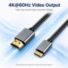 Mini HDMI to HDMI cable supporting 4K@60Hz video output for high-resolution display