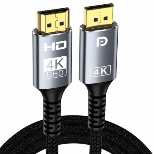 4K DisplayPort to HDMI cable with braided design and metal shell connectors