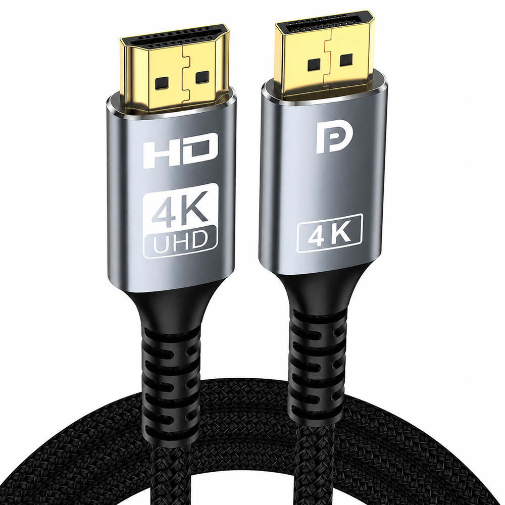 4K DisplayPort to HDMI cable with braided design and metal shell connectors