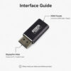 Interface guide showing DisplayPort male connector and HDMI female port on a 4K DP to HDMI adapter