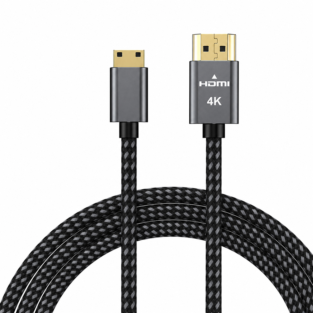 4K Mini HDMI to HDMI cable with braided design and standard HDMI connector