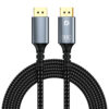 8K DisplayPort to DisplayPort cable with metal connectors and braided cable design