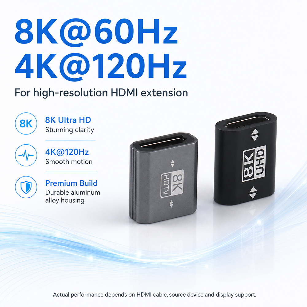 8K HDMI female to female adapter supporting 8K 60Hz and 4K 120Hz