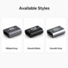 Available styles for 8K HDMI female to female adapter including ribbed gray smooth black and smooth gray