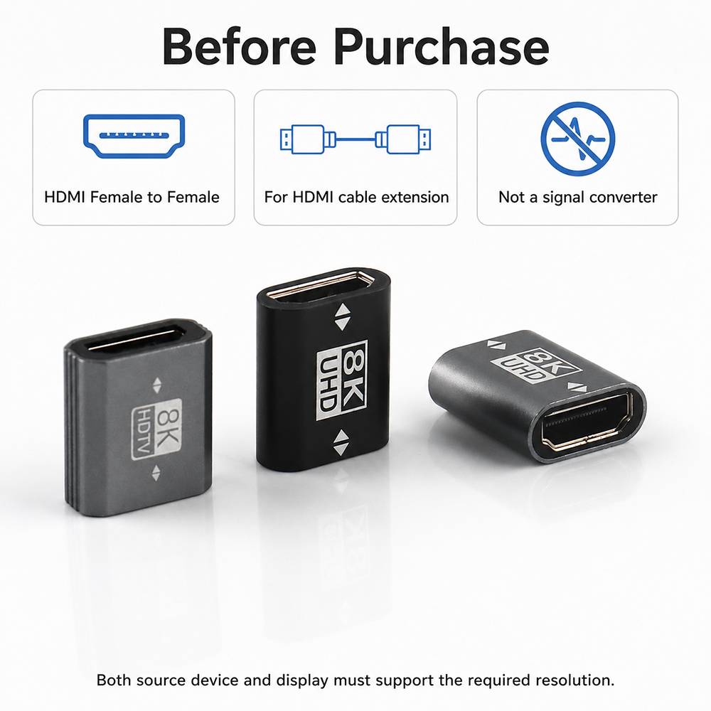Before purchase notes for HDMI female to female adapter extension use