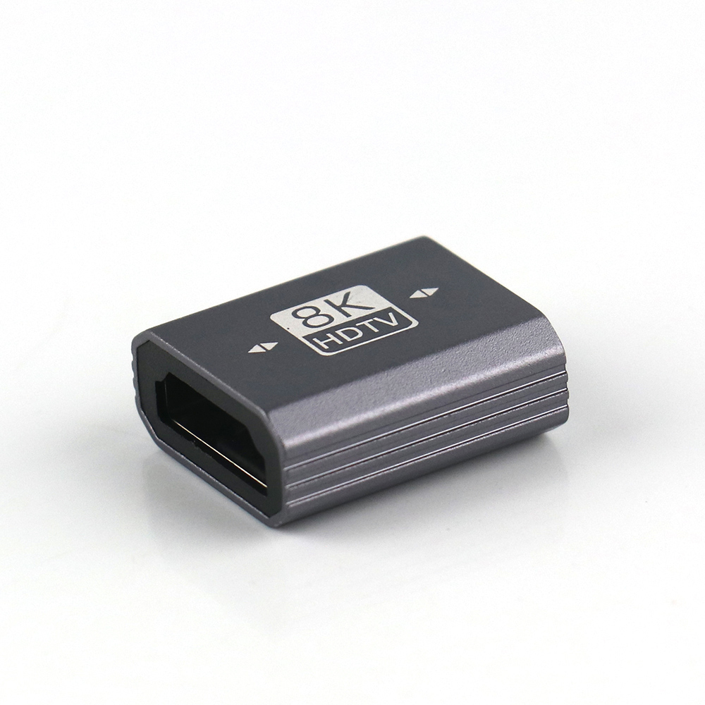 Ribbed gray 8K HDMI female to female adapter