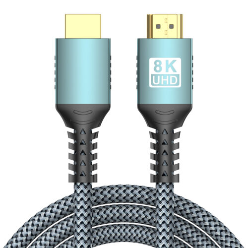 8K HDMI cable 48Gbps with braided jacket, gold-plated connectors and reinforced tail