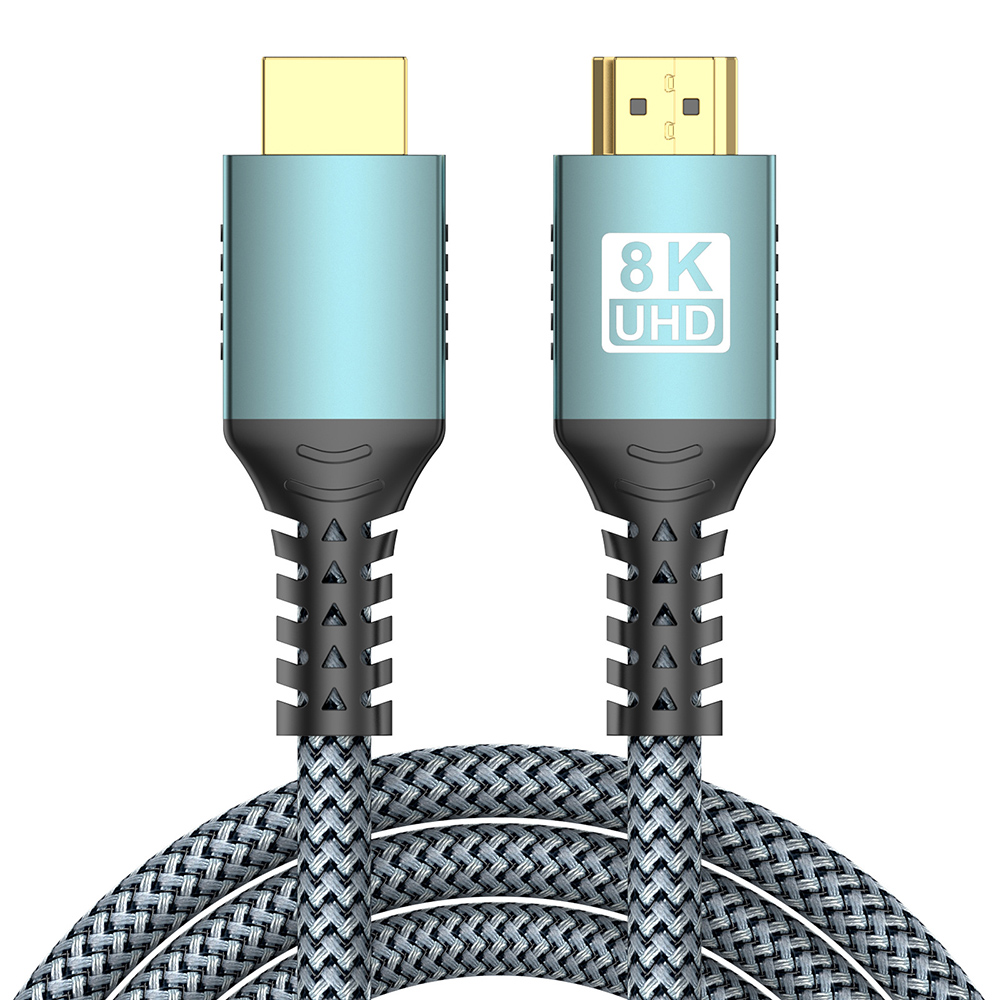 8K HDMI cable 48Gbps with braided jacket, gold-plated connectors and reinforced tail
