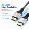 8K HDMI cable with 48Gbps high bandwidth for stable high-resolution video and audio transmission
