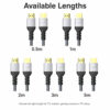 8K HDMI cable available in 0.5m, 1m, 2m, 3m and 5m lengths for TV, monitor, gaming console and PC setup