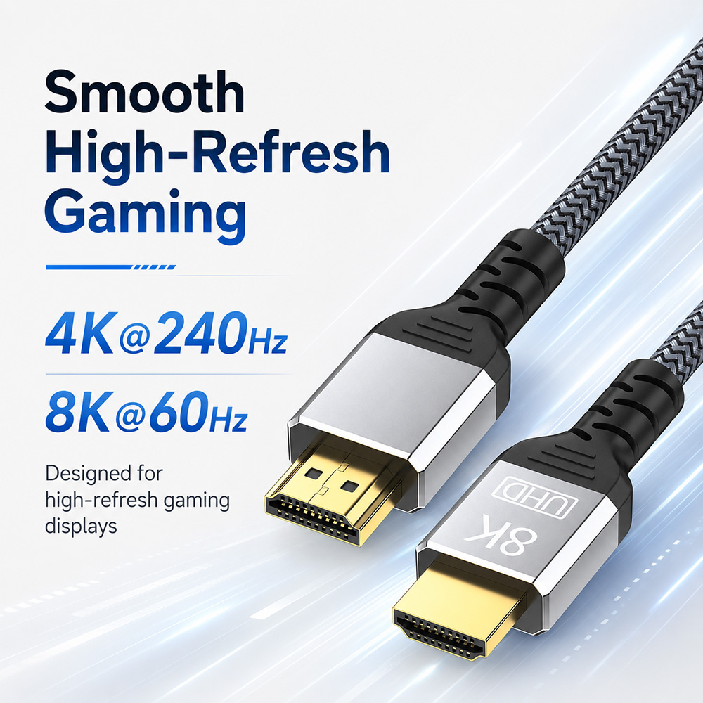 8K HDMI cable for high-refresh gaming with 4K 240Hz and 8K 60Hz display support