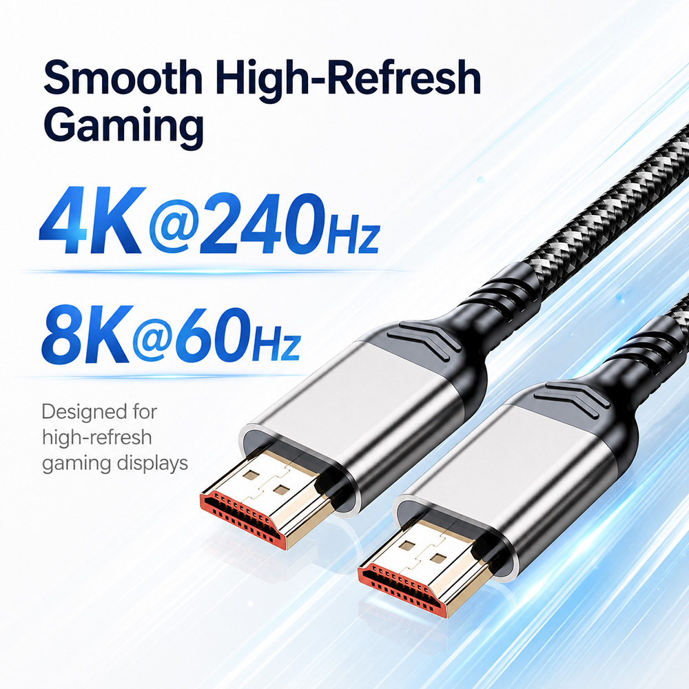 8K HDMI cable for high-refresh gaming with 4K 240Hz and 8K 60Hz display support