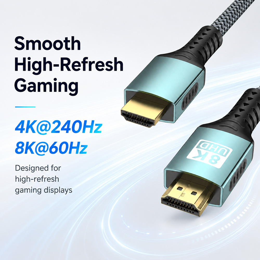 8K HDMI cable for high refresh gaming with 4K 240Hz and 8K 60Hz display support