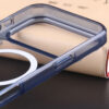 Close-up of Aurora case side button cutout and transparent edge detail