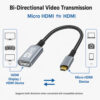 Bi-directional Micro HDMI to HDMI adapter cable showing Micro HDMI to HDMI video transmission for compatible devices
