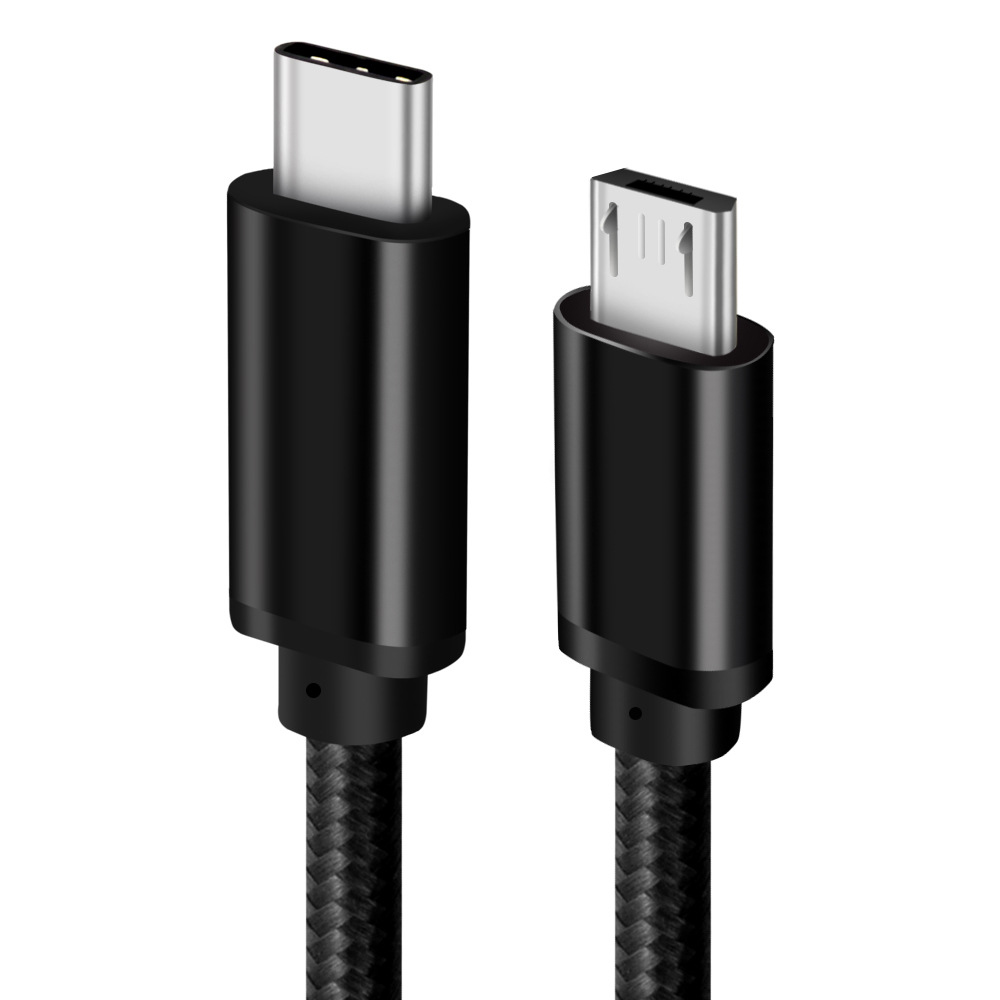 Close-up of USB-C and Micro USB connectors with aluminum alloy housing