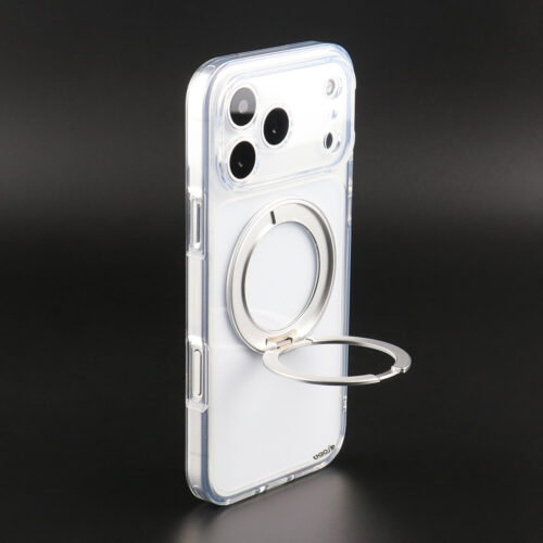 Clear MagSafe compatible stand case for iPhone 17 Pro Max with built-in ring stand