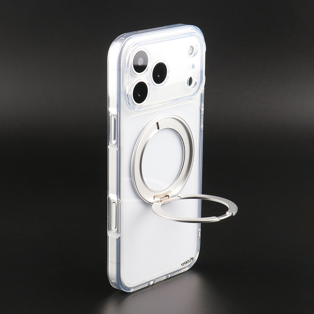 Clear MagSafe compatible stand case for iPhone 17 Pro Max with built-in ring stand