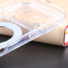 Close-up of clear MagSafe stand case side button area and transparent edge design