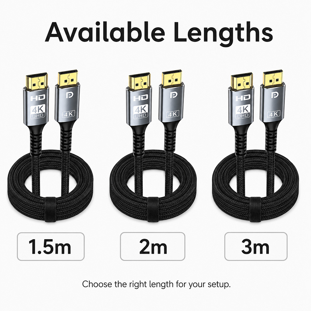 DisplayPort to HDMI cable available in 1.5m 2m and 3m lengths