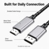 Silver DisplayPort to HDMI cable with braided cable design and metal shell connectors