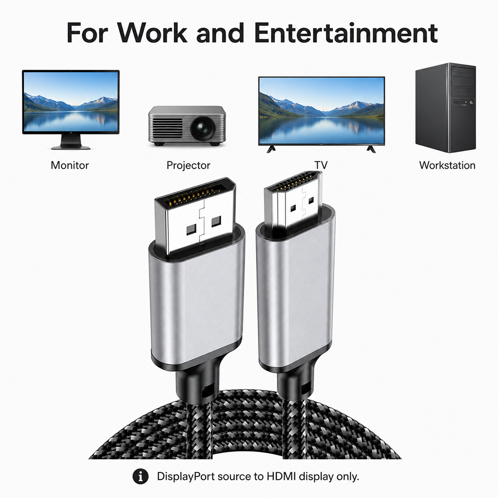 DisplayPort to HDMI cable for monitor projector TV and workstation use