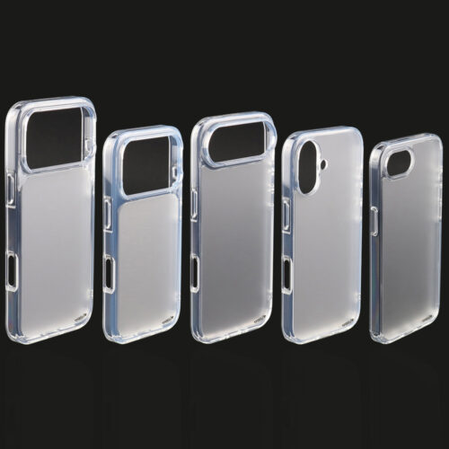 Frosted translucent case for iPhone 17 series with soft TPU bumper and anti-fingerprint PC back