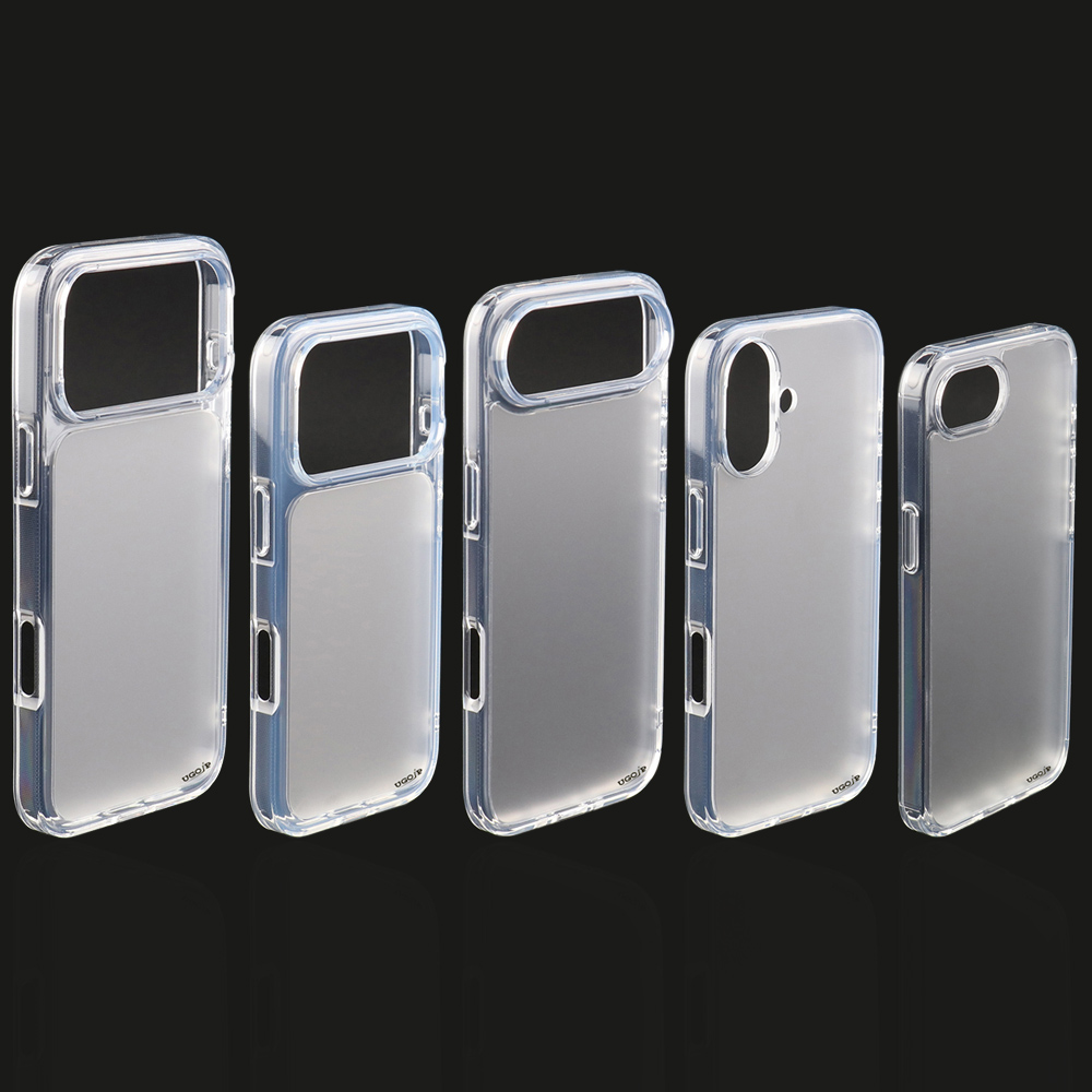 Frosted translucent case for iPhone 17 series with soft TPU bumper and anti-fingerprint PC back