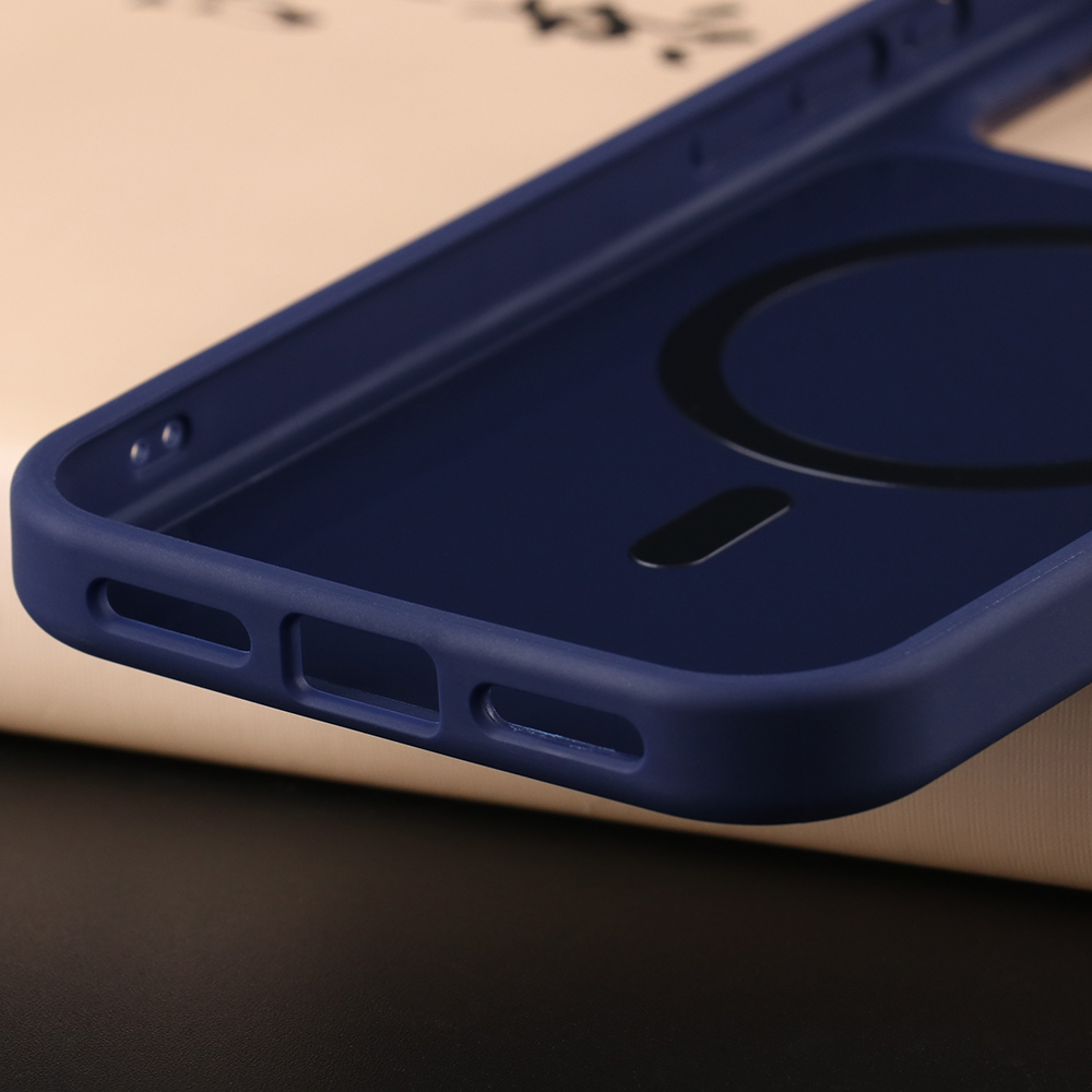 Close-up of glossy color iPhone case bottom speaker and charging port cutout