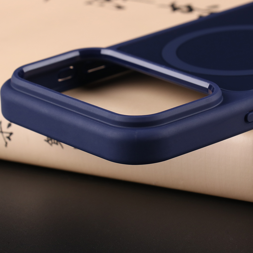 Close-up of glossy color iPhone case camera cutout and raised camera area