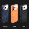 Glossy color case shown in dark blue, orange and black color options