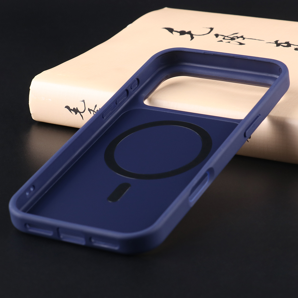 Dark blue glossy color iPhone case with solid PC back and soft TPU bumper