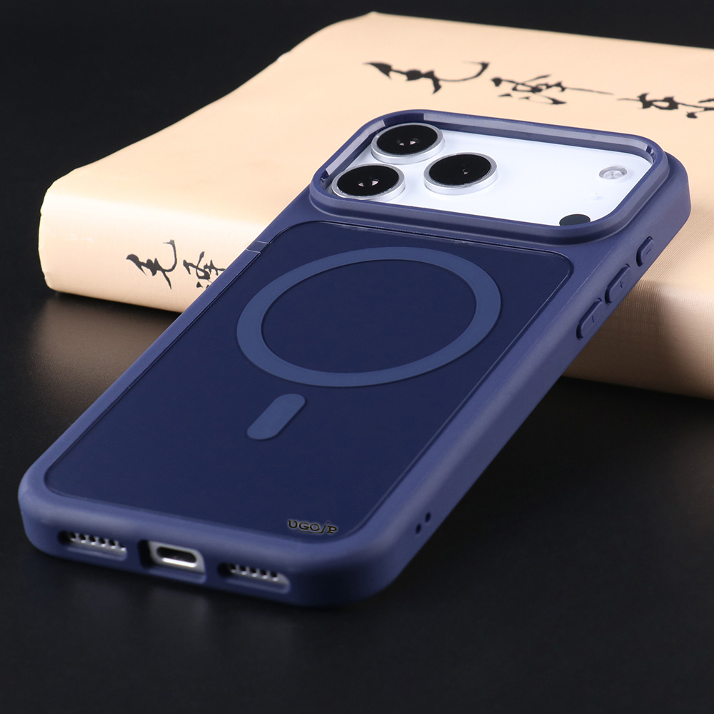 Dark blue glossy color case for iPhone 17 series with TPU bumper and PC back