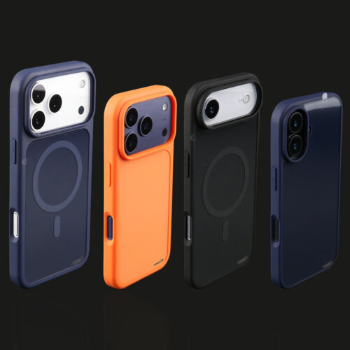 Glossy color case for iPhone 17 series with solid color back and MagSafe compatible options