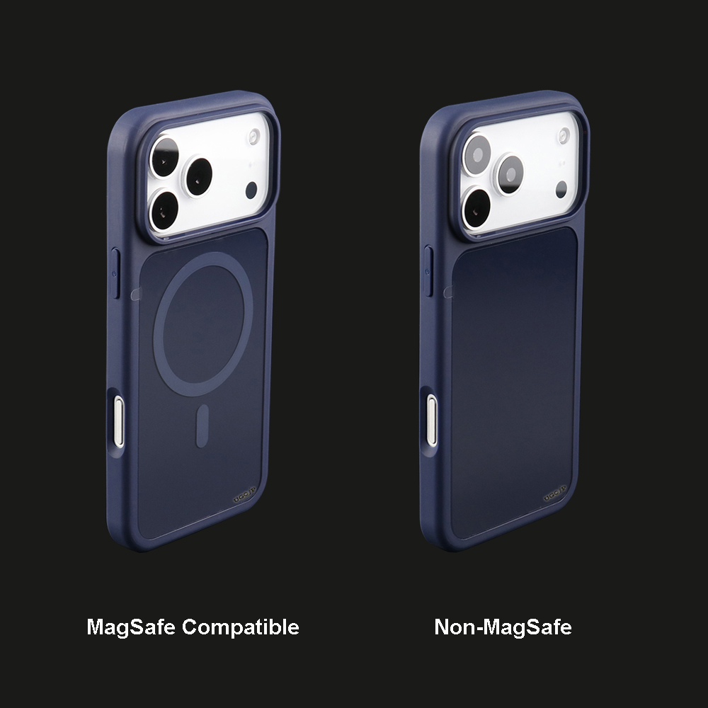 Glossy color case showing MagSafe compatible and non-MagSafe versions