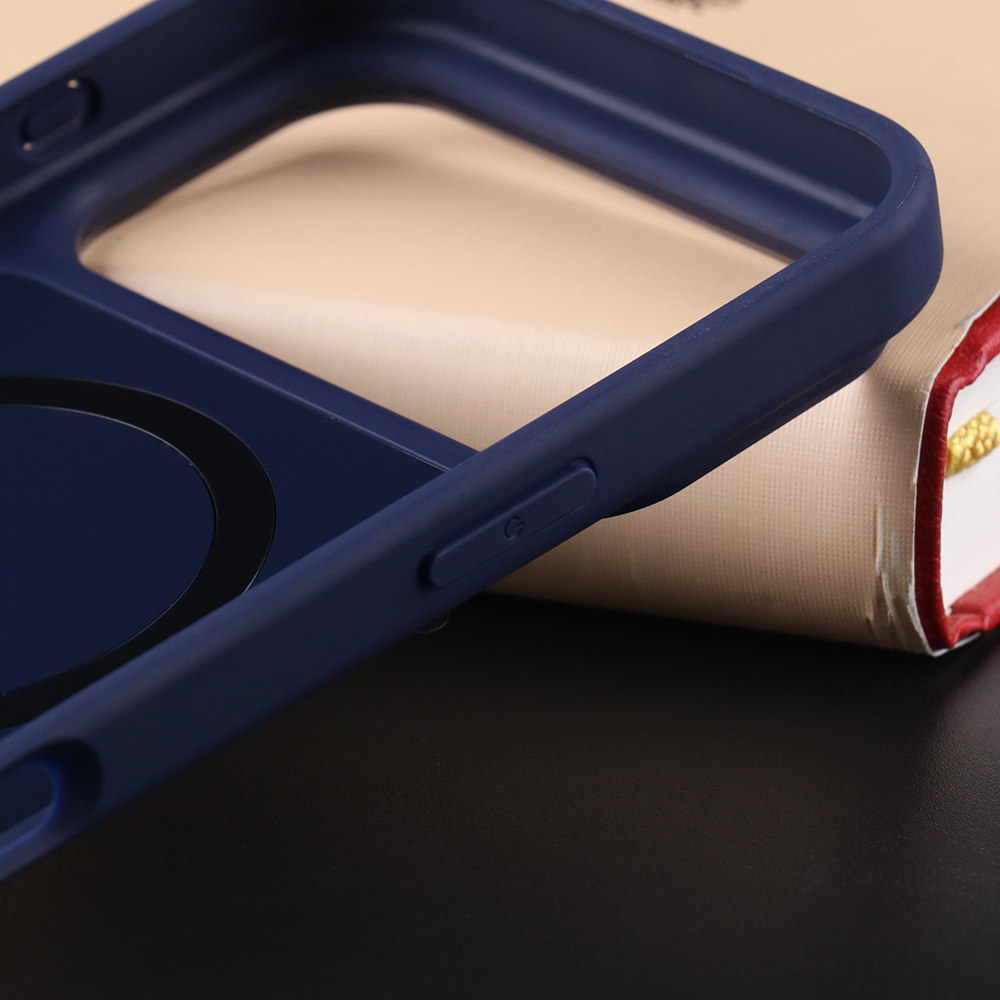 Close-up of glossy color iPhone case side button area and TPU edge design
