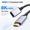 HDMI 2.1 male to female extension cable supporting 8K 60Hz and 4K 120Hz depending on device support