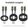 HDMI 2.2 braided cable available in 1m, 2m and 3m lengths for TV, monitor, gaming console and PC setup