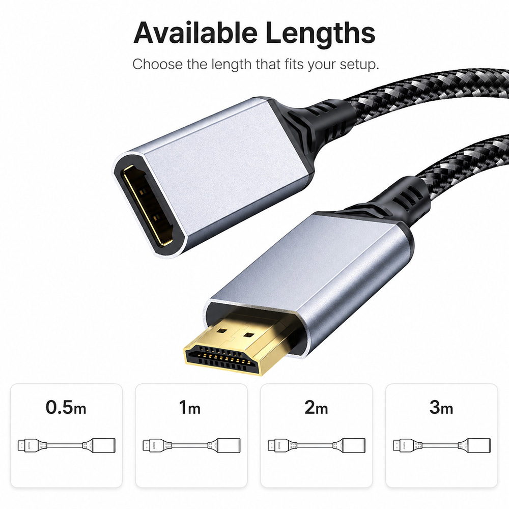 HDMI male to female extension cable available in 0.5m 1m 2m and 3m length options
