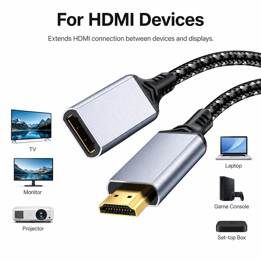 HDMI male to female extension cable for TV monitor projector laptop game console and set-top box
